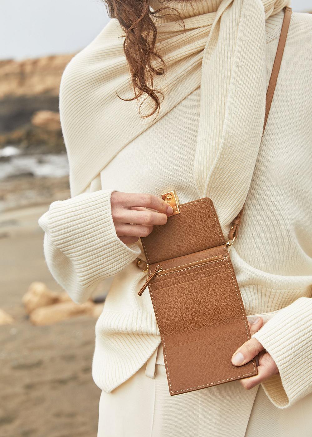 Portofel Polene Numéro Sept Crossbody Textured Camel | ROM9906Q